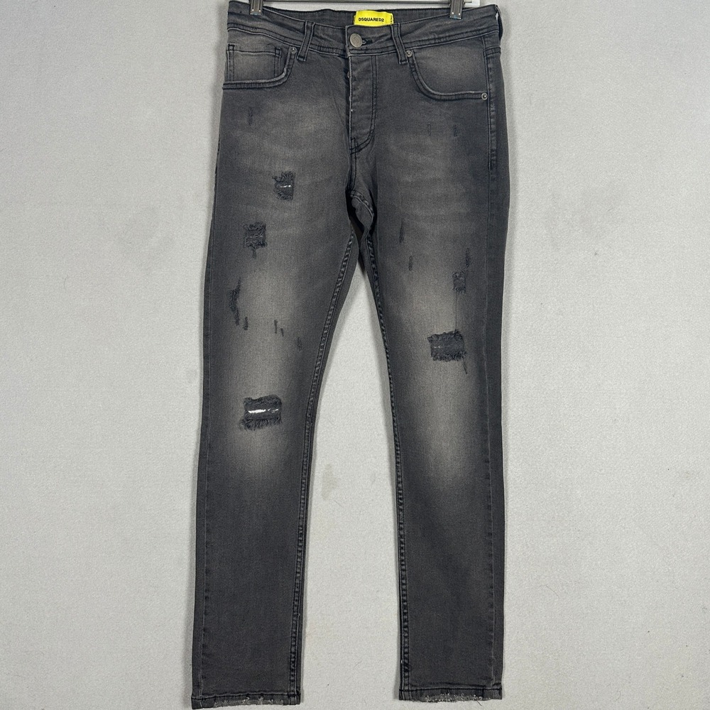 DSQUARED2 Jeans Men 30X30 Slim Distressed Grey Repair Patch Denim Button Fly EUC